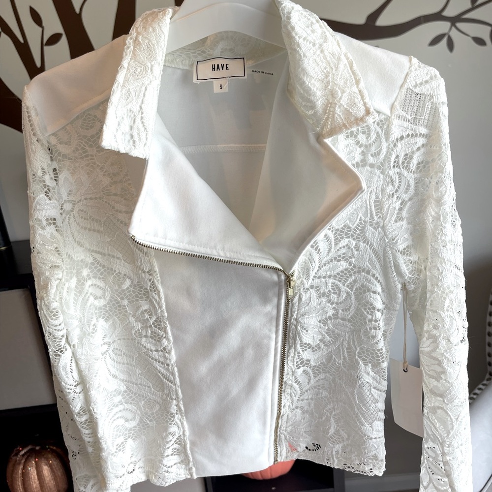 Cropped White Lace blazer jacket